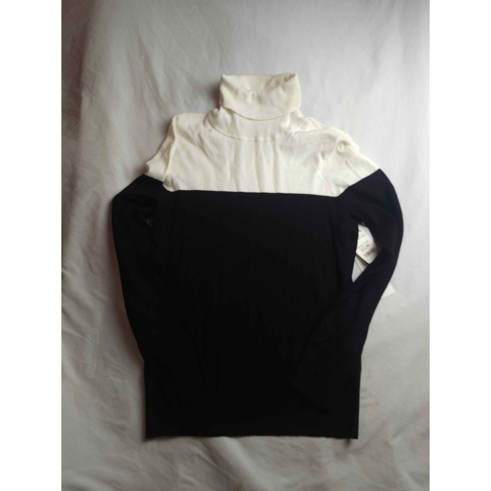 Calvin Klein Womens Colorblock Turtleneck Sweater Black White‎ Size M NEW